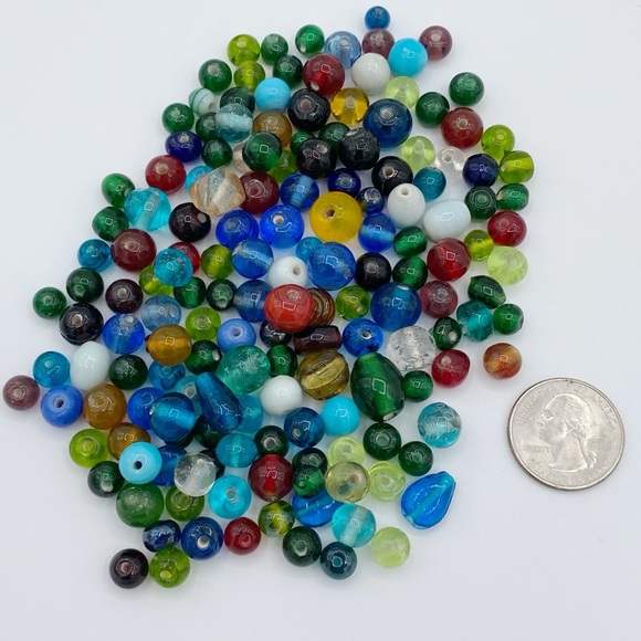 Glass Beads Mix Assorted Colors Shapes and Sizes 150 Glass Beads - Picture 3 of 5